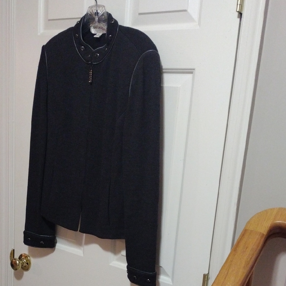 ST. John Collection By Marie Gray Vintage Santana Knit Blazer Charcoal Size 10 - Picture 12 of 12